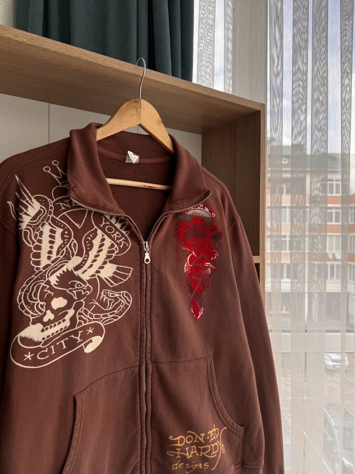 Christian Audigier × Japanese Brand × Vintage Vintage Ed Hardy by Christian Audigier Brown Tattoo Hoodie Size US XL / EU 56 / 4 - 4 Thumbnail