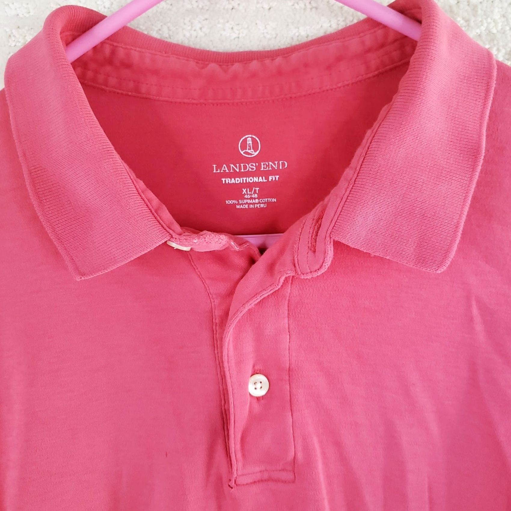 Lands' End Lands' End Polo Shirt Mens XLT Hot Pink 100% Supima Cotton Short Sleeve Solid Polo Shirt Casual Workwear Mens XLT Hot Pink Size US XL / EU 56 / 4 - 4 Thumbnail