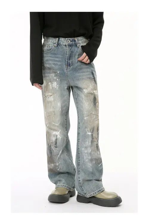 Jean Washed and distressed style dirty graffiti jeans Size US 32 / EU 48 - 2 Thumbnail