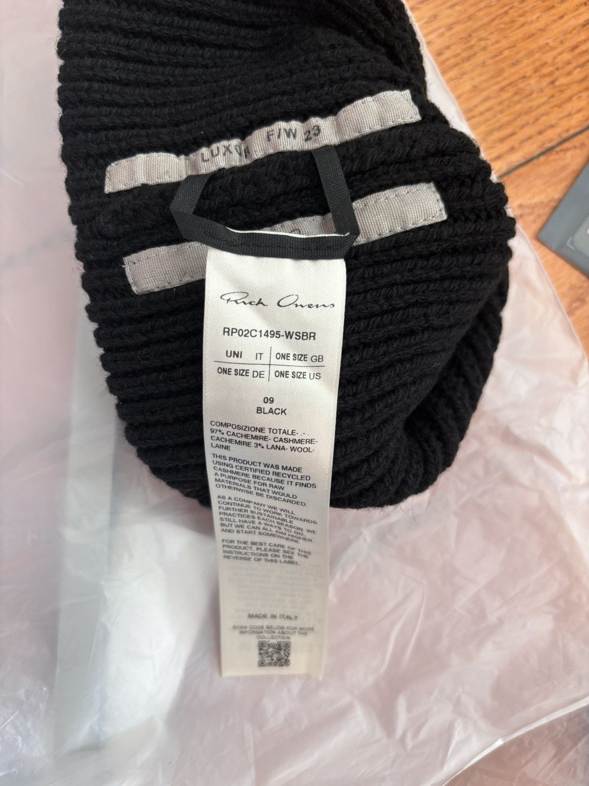 Rick Owens Rick Owens Cashmere Ribbed Beanie Size ONE SIZE - 2 Thumbnail