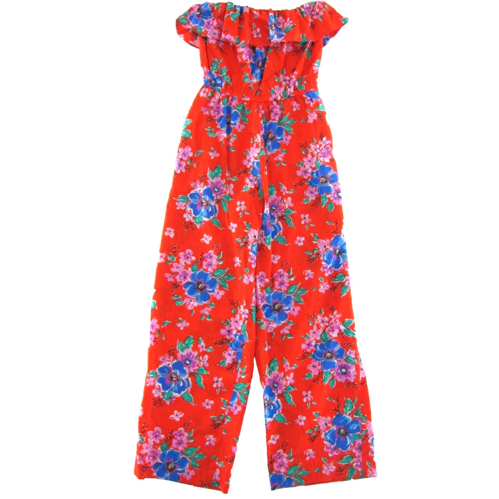 Vintage VINTAGE Handmade Romper Jumpsuit Women S-M Red Flowered Pocket Wide-Leg Sleeveless 100% Cotton Womens Size 28" / US 6 / IT 42 - 2 Thumbnail