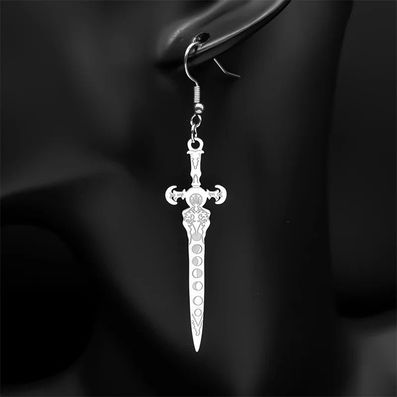Jewelry Viking Lunar Phase Sword Drop Earrings Jewelry Gift Size ONE SIZE - 1 Thumbnail