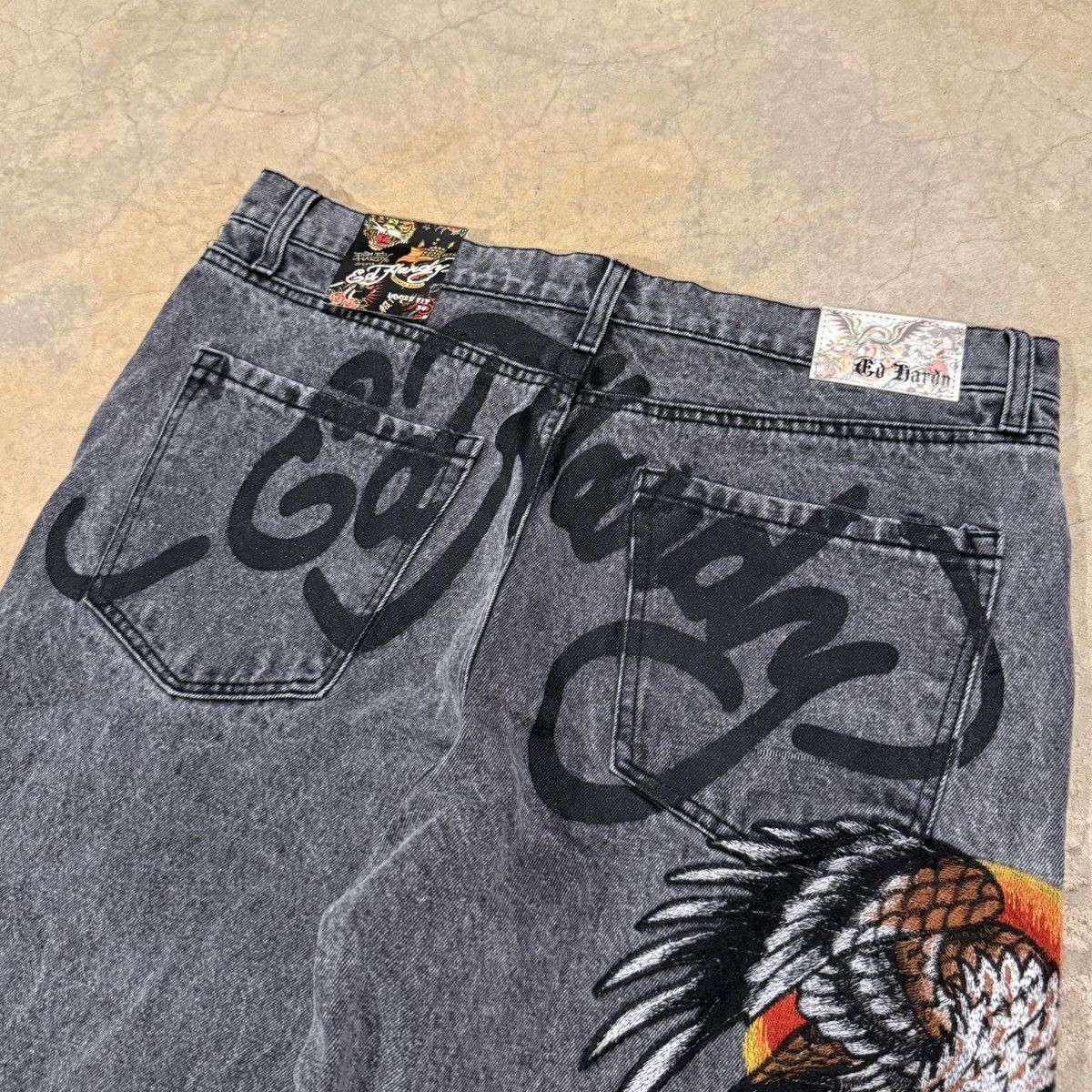 Ed Hardy Brand New Ed Hardy Spellout Skull Tattoo Faded Baggy Jeans Size US 36 / EU 52 - 4 Thumbnail
