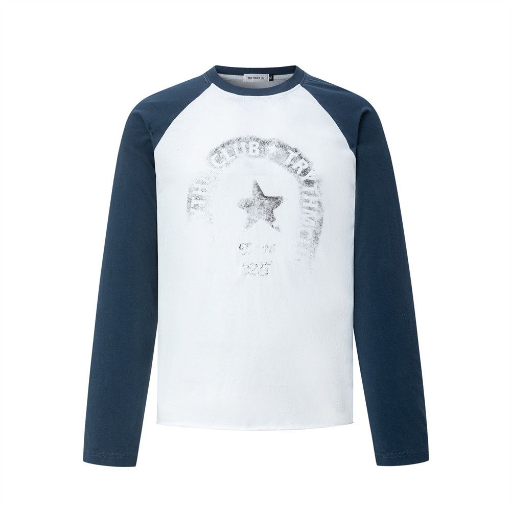 Loose Men's Star Print Color Block Long-Sleeve T-Shirt