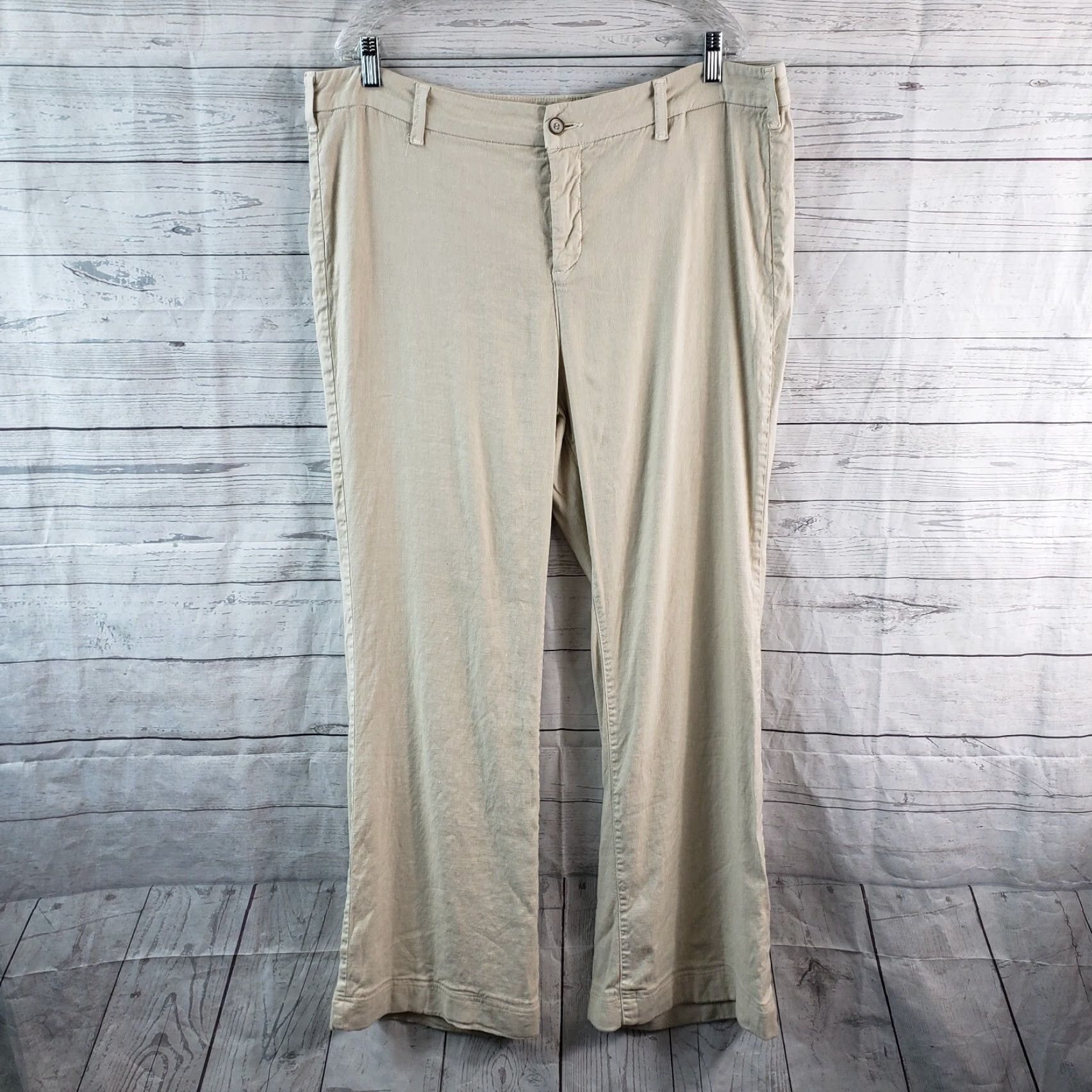 NYDJ VINTAGE NYDJ Womens Claire Trousers 18 Long Beige Linen Blend High Rise Pants Womens Size 40" / US 18 - 2 Thumbnail