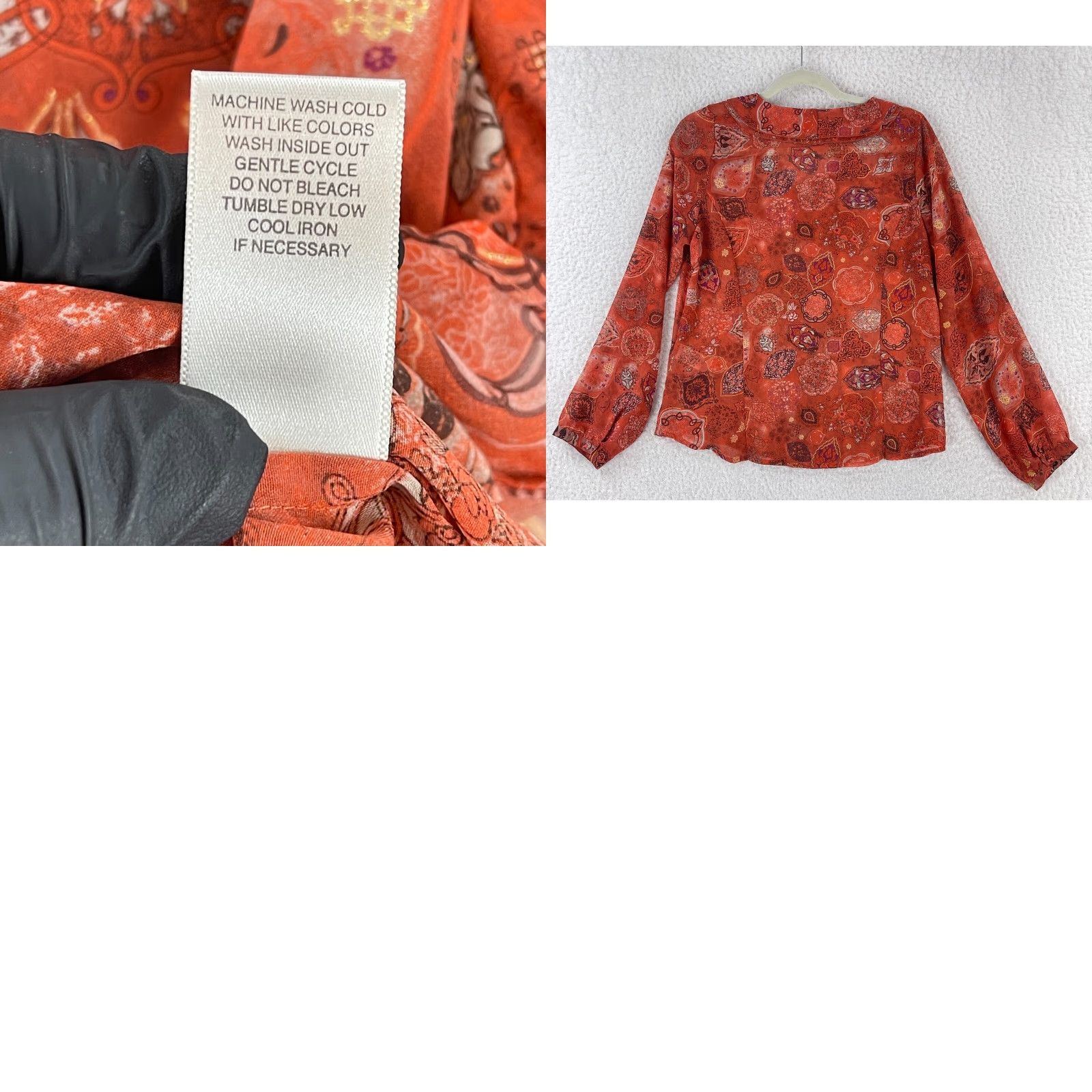 Vintage Christopher & Banks Shirt Womens Small Orange Paisley Sheer Chiffon Button-Front Size S / US 4 / IT 40 - 9 Thumbnail