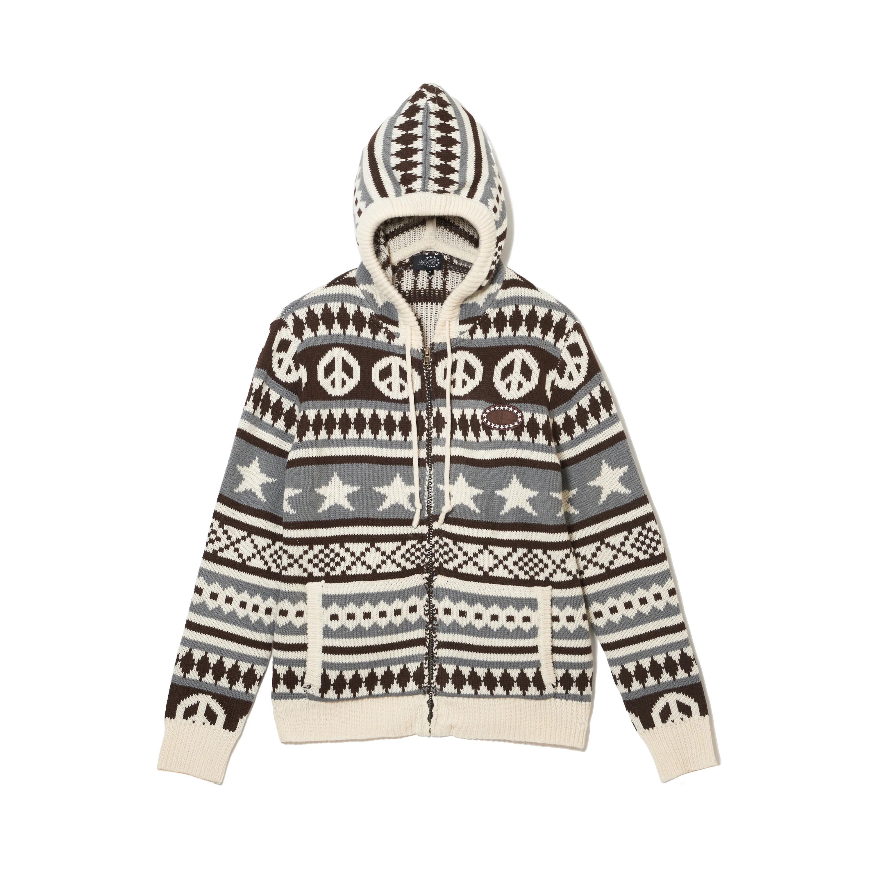image of Afb Peace Knit Hoodie in Brown, Men's (Size XL)