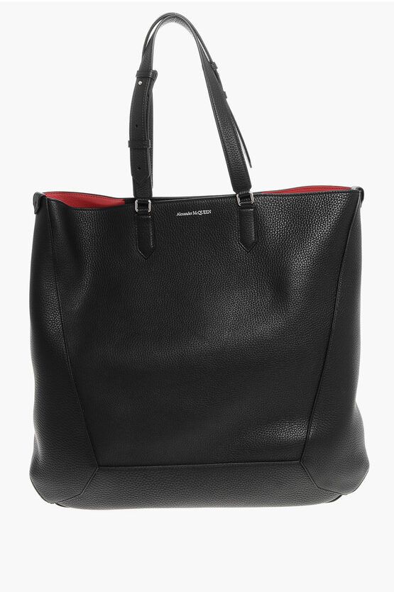 Alexander Mcqueen Textured Leather The Edge XL Tote Bag in Black, Men's