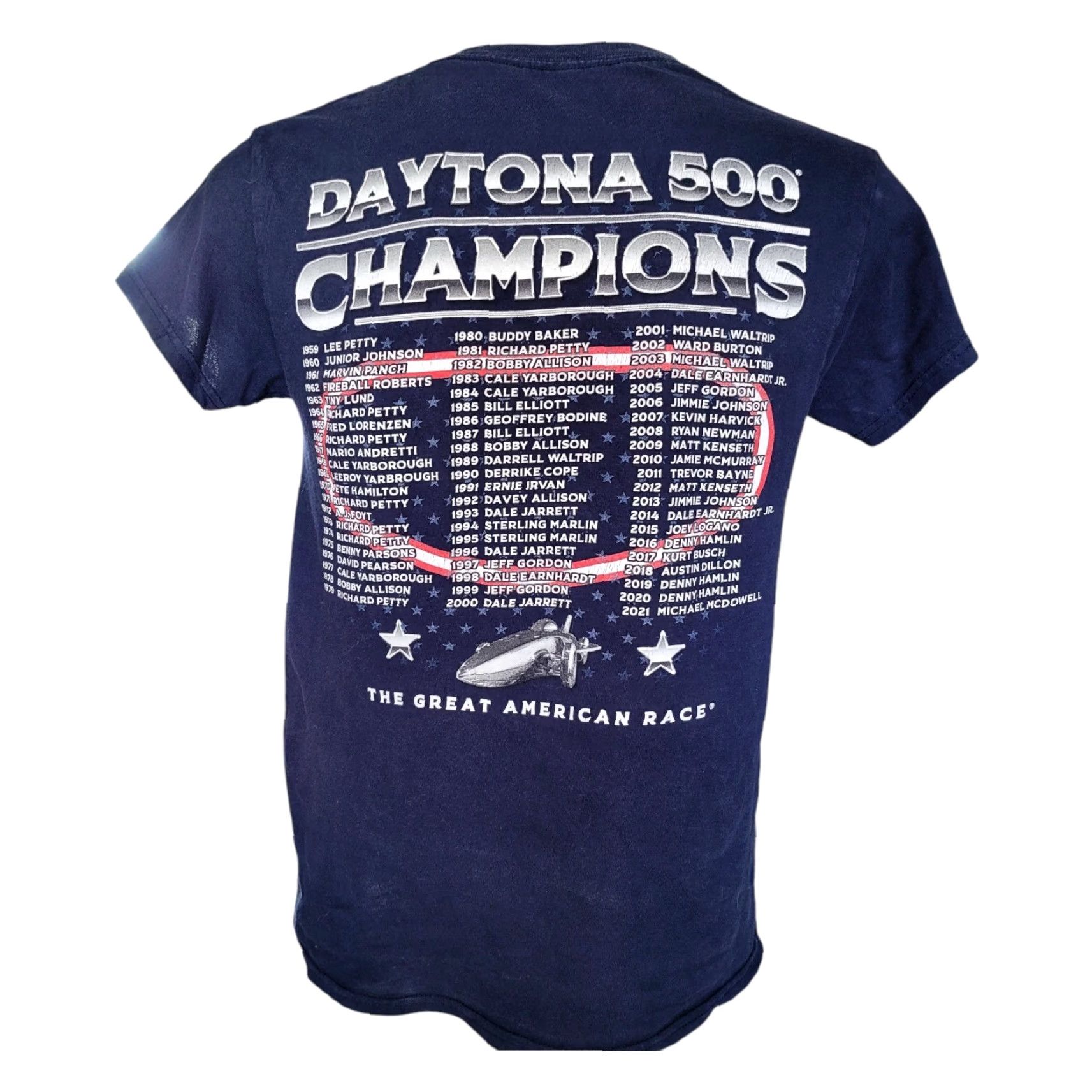 NASCAR VINTAGE NASCAR Daytona 500 Champions T-Shirt Small Navy Blue 100% Cotton Graphic Print NASCAR Apparel 1959 2021 Mens Size US S / EU 44-46 / 1 - 4 Thumbnail