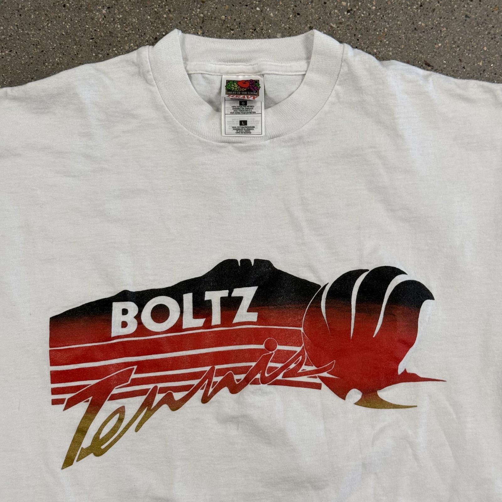 Fruit Of The Loom Single-Stitch BOLTZ Tennis T-Shirt FOTL White Heavy Cotton L Size US L / EU 52-54 / 3 - 2 Thumbnail