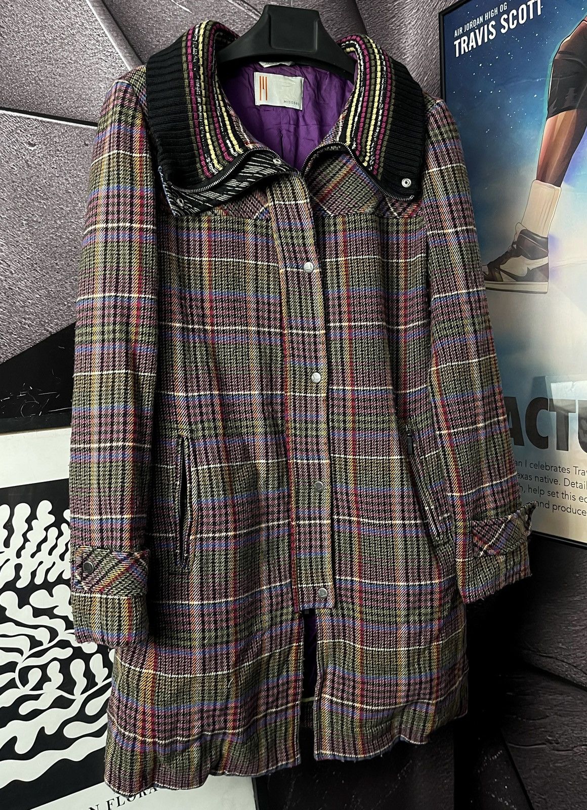 Missoni Plaid Wool Belted Coat Made in Italy Size L