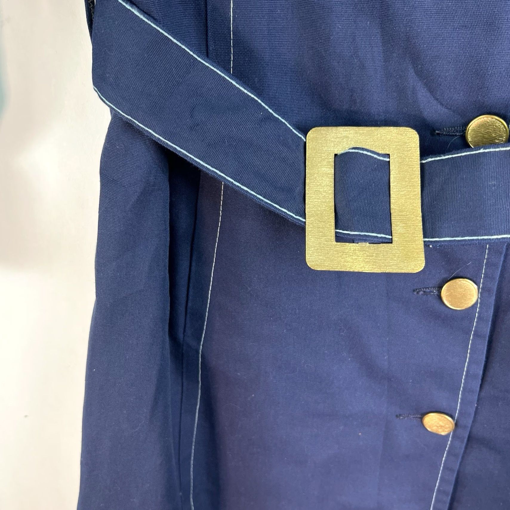 Vintage VINTAGE 1970s Lady Grais Belted Overcoat Women's Size 16 Blue Cotton Mod/GoGo USA Size XXL / US 16-18 / IT 52-54 - 2 Thumbnail