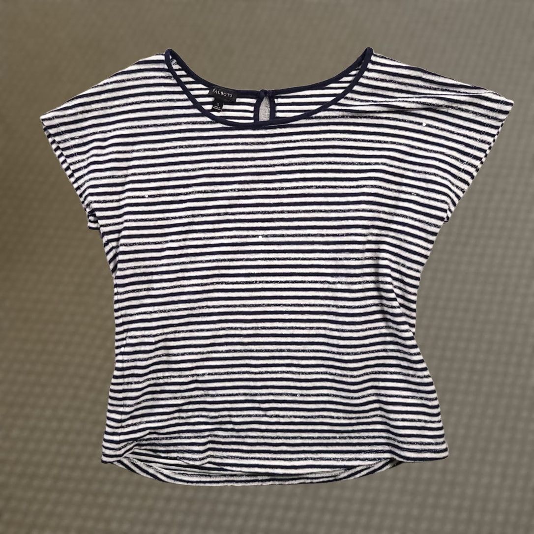 Talbots Talbots Top Striped Linen Blend Short Sleeve Blue White Size Small Womens Size S / US 4 / IT 40 - 1 Thumbnail