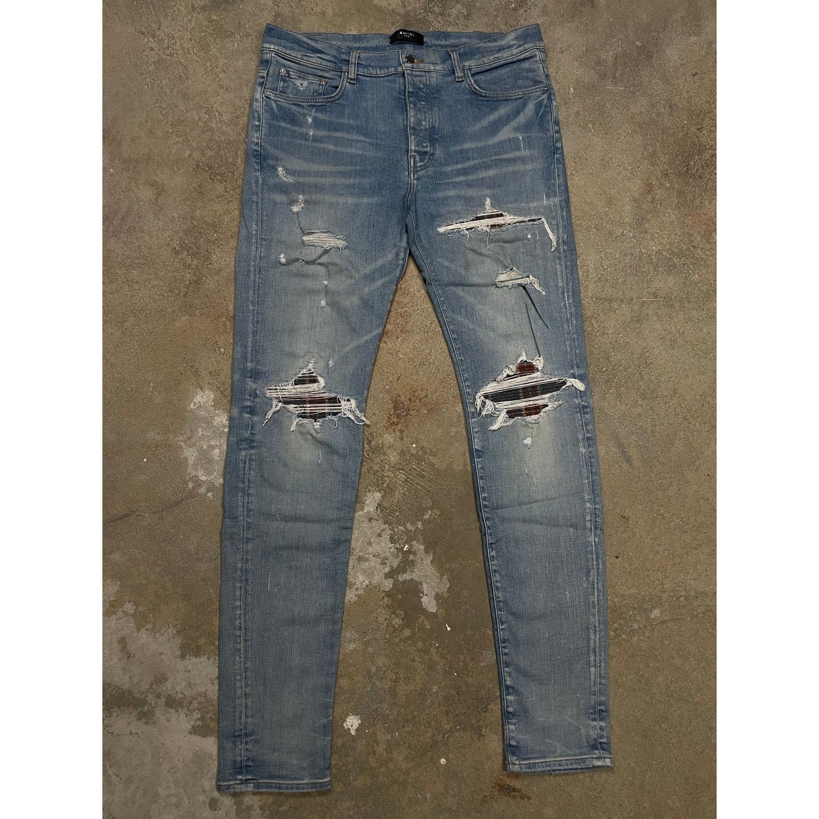 Amiri Amiri Jeans MX1 Light Wash Plaid Maroon Blue Patch 36 Used Size US 36 / EU 52 - 1 Thumbnail