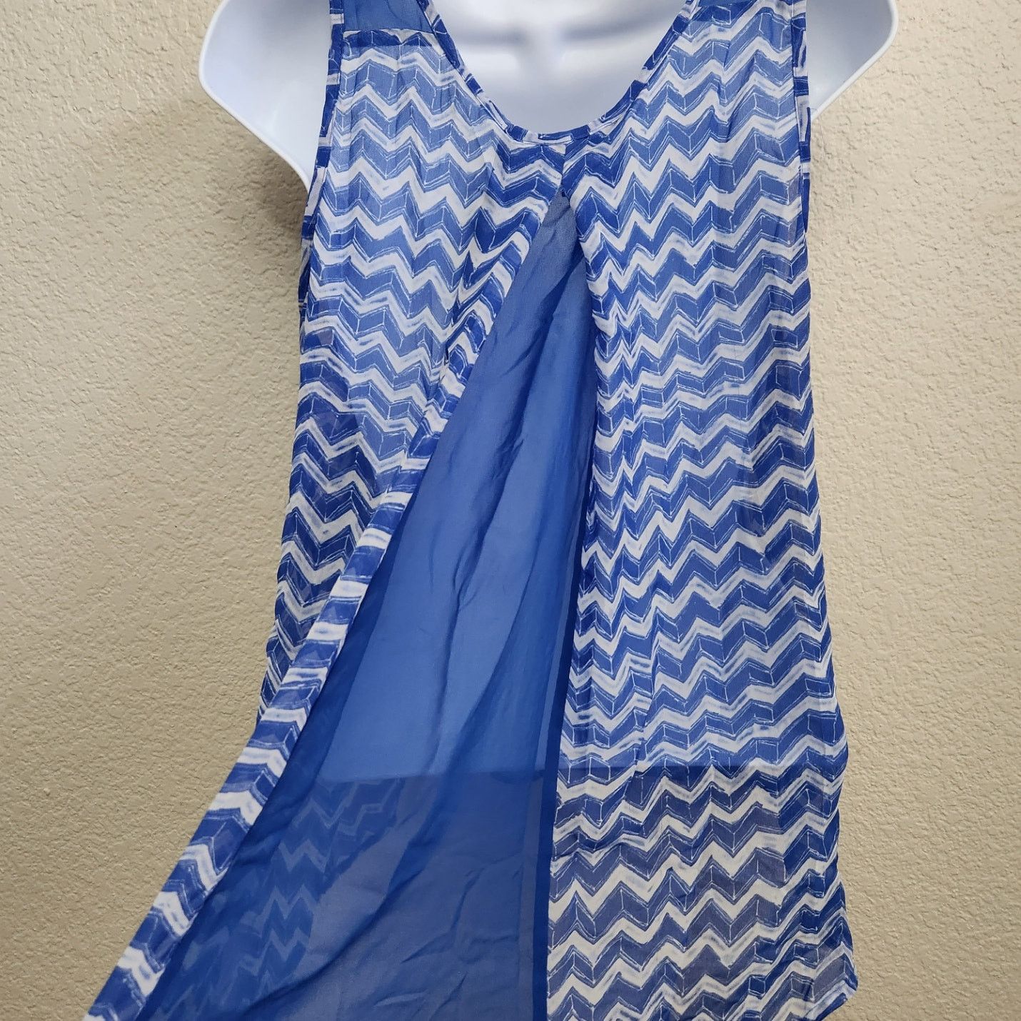 Other Candie's Blue White Chevron Print Sheer Button Up Top Large Size L / US 10 / IT 46 - 4 Thumbnail