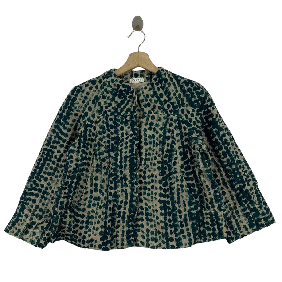 image of Agnona Italian Brand Polka Dots Design Coat in Green, Women's (Size Large)