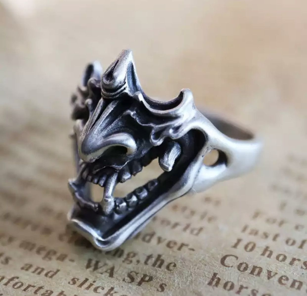 Jewelry Demon Samurai Ring Japanese Ninja Hannya Mask Jewelry Chrome Size ONE SIZE - 6 Thumbnail