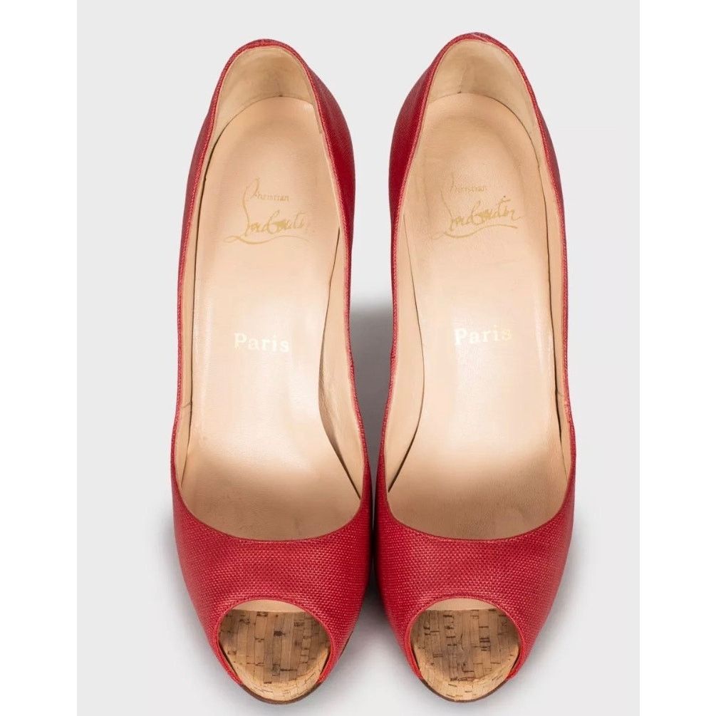 Christian Louboutin Christian Louboutin Red Open-Toe Textile Pumps 38.5 Size US 7.5 / IT 37.5 - 2 Thumbnail