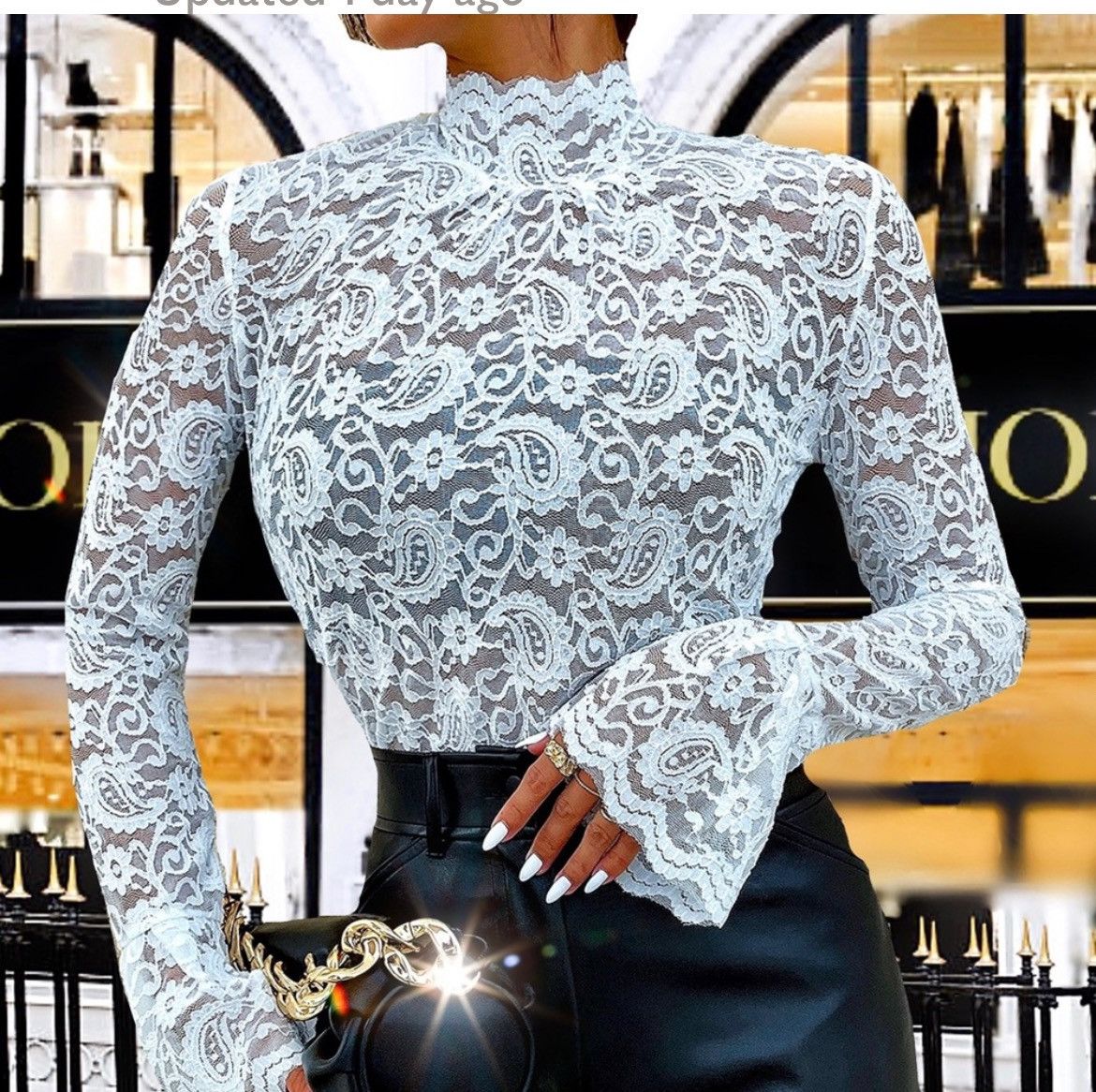 Designer × Other NWT, Lavishly Paris Women’s White Lace Mock Neck Size M / US 6-8 / IT 42-44 - 1 Thumbnail