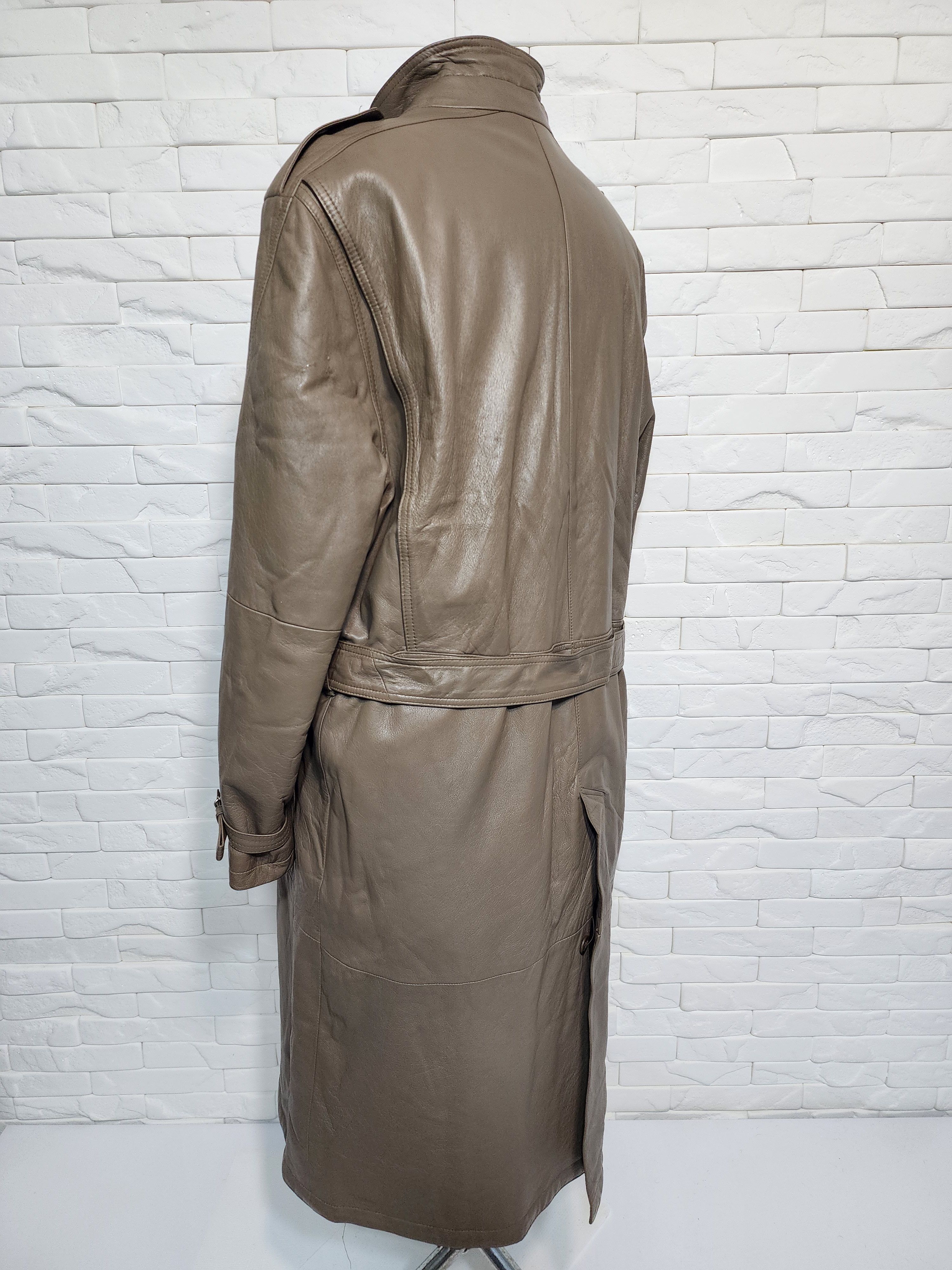 Designer Gray Genuine Leather Men's Coat with Belt Size US XXL / EU 58 / 5 - 6 Thumbnail