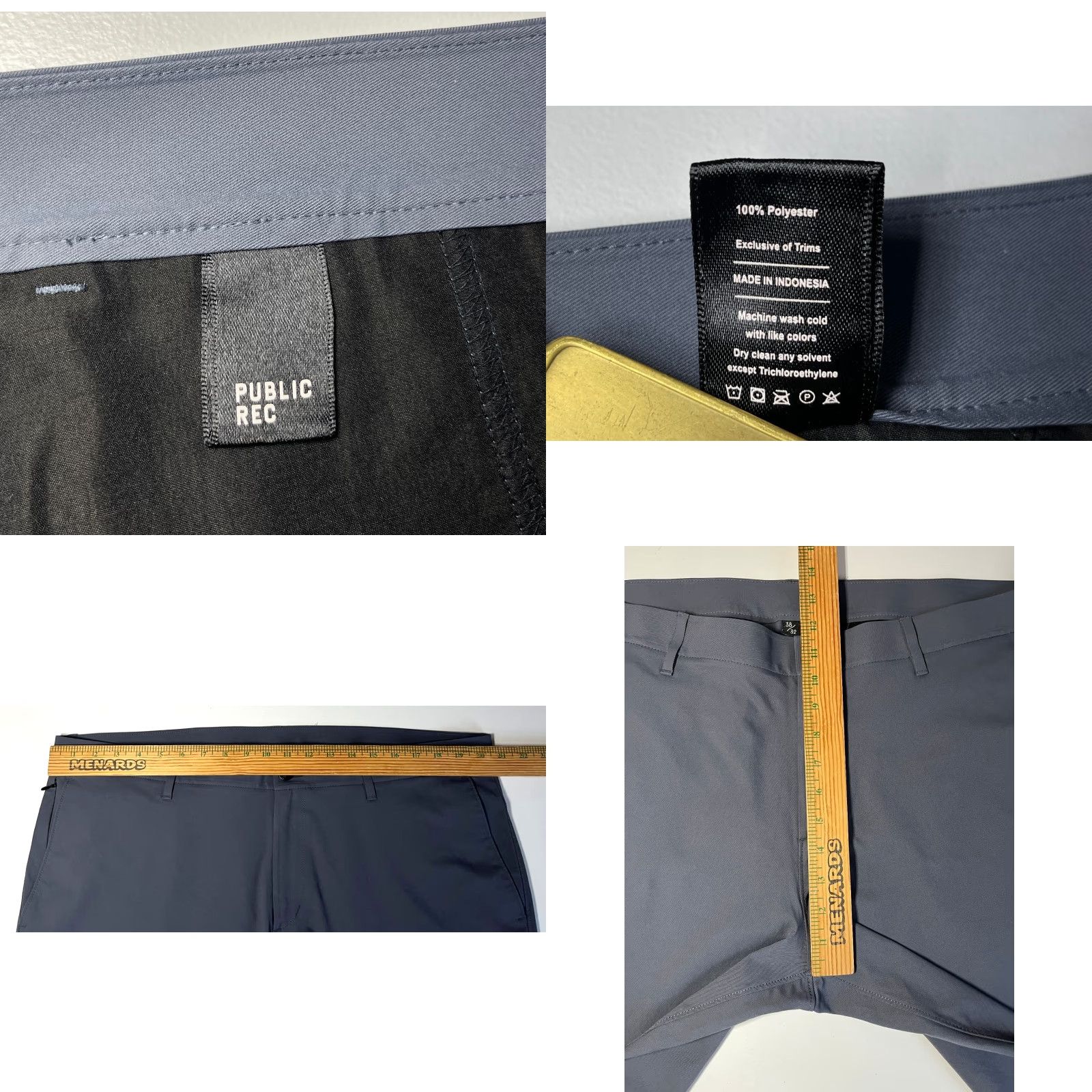 Vintage Public Rec Men's Chino Pants Slate 38x30 Gray Polyester Flat Front Straight 100% Stretch Pockets City Preppy Casual Regular Mens Size US 38 / EU 54 - 9 Thumbnail