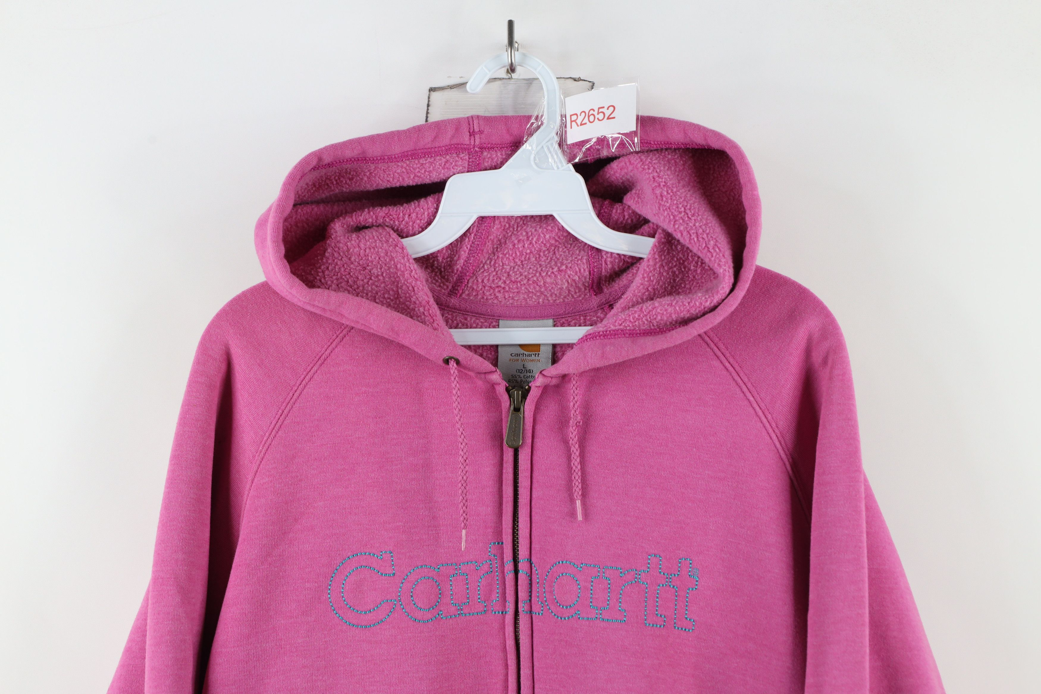 Carhartt × Vintage Vintage Carhartt Spell Out Full Zip Hoodie Sweatshirt Pink Size L / US 10 / IT 46 - 2 Thumbnail