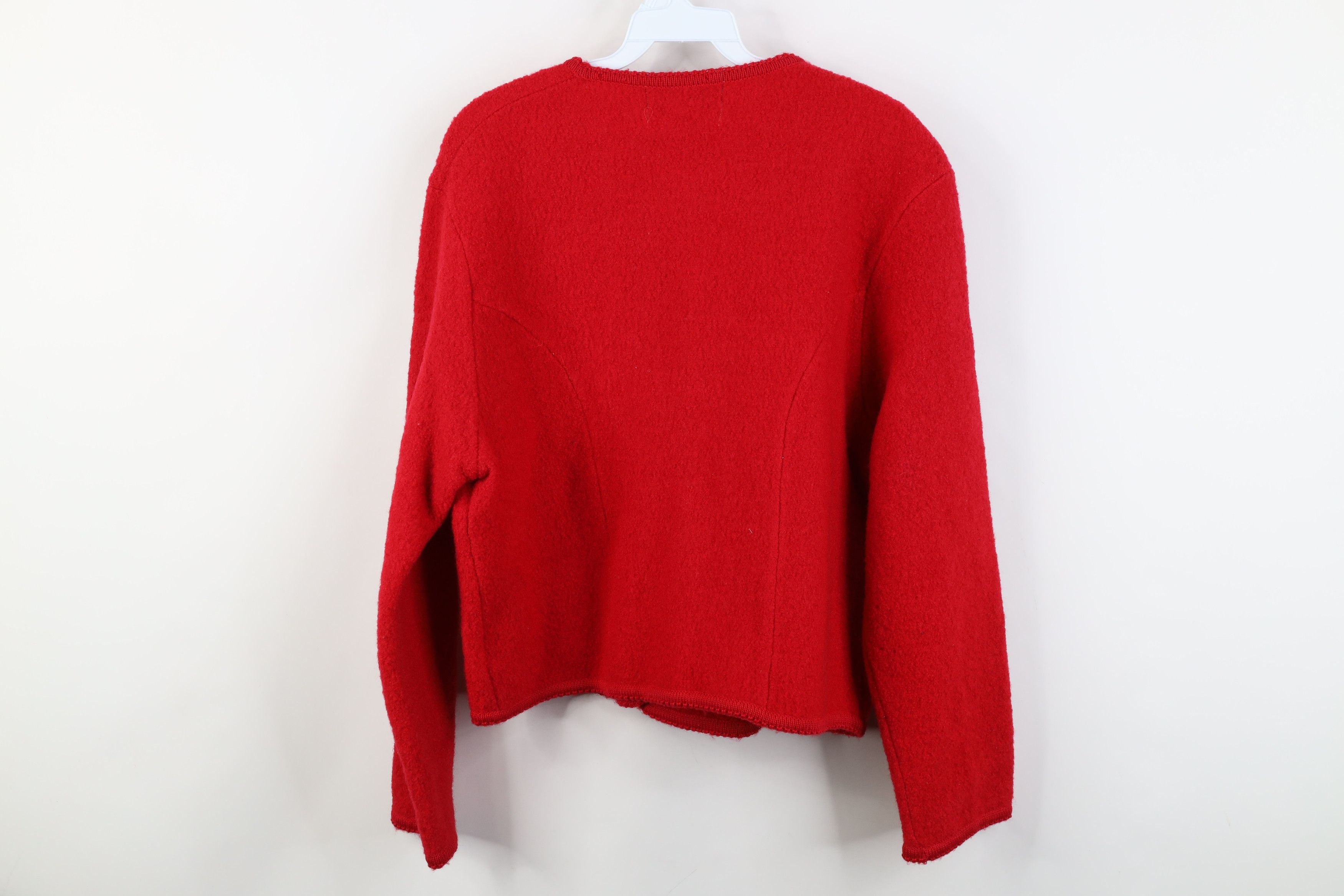 Orvis Vintage 90s Orvis Boiled Wool Cardigan Sweater Red Size L / US 10 / IT 46 - 11 Thumbnail