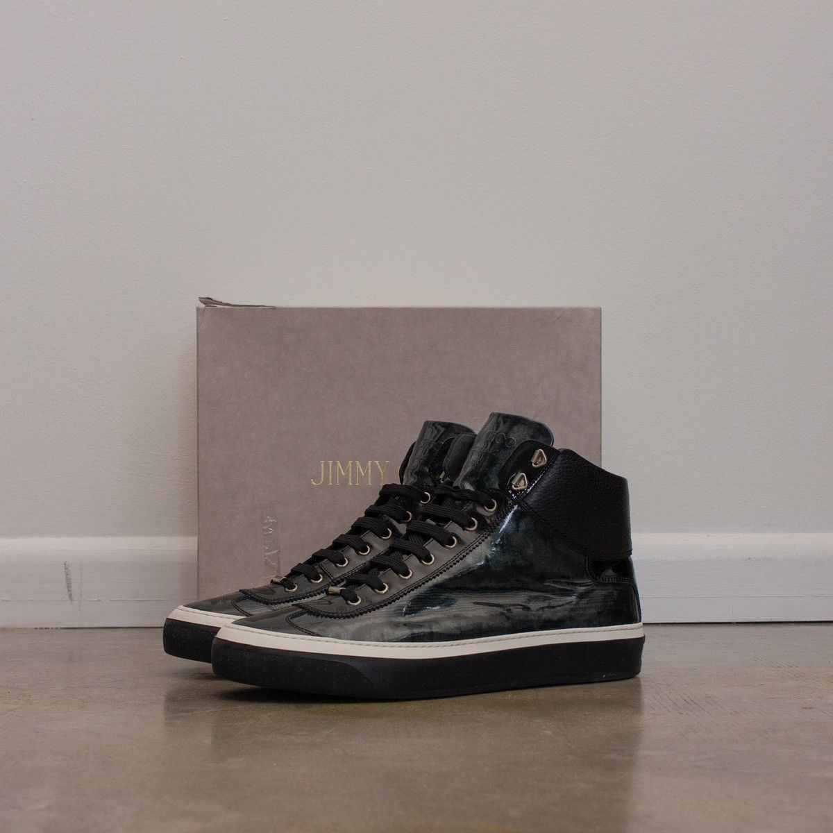 image of Jimmy Choo Belgravia High Top Sneaker Glossy Blue / Black, Men's (Size 12)