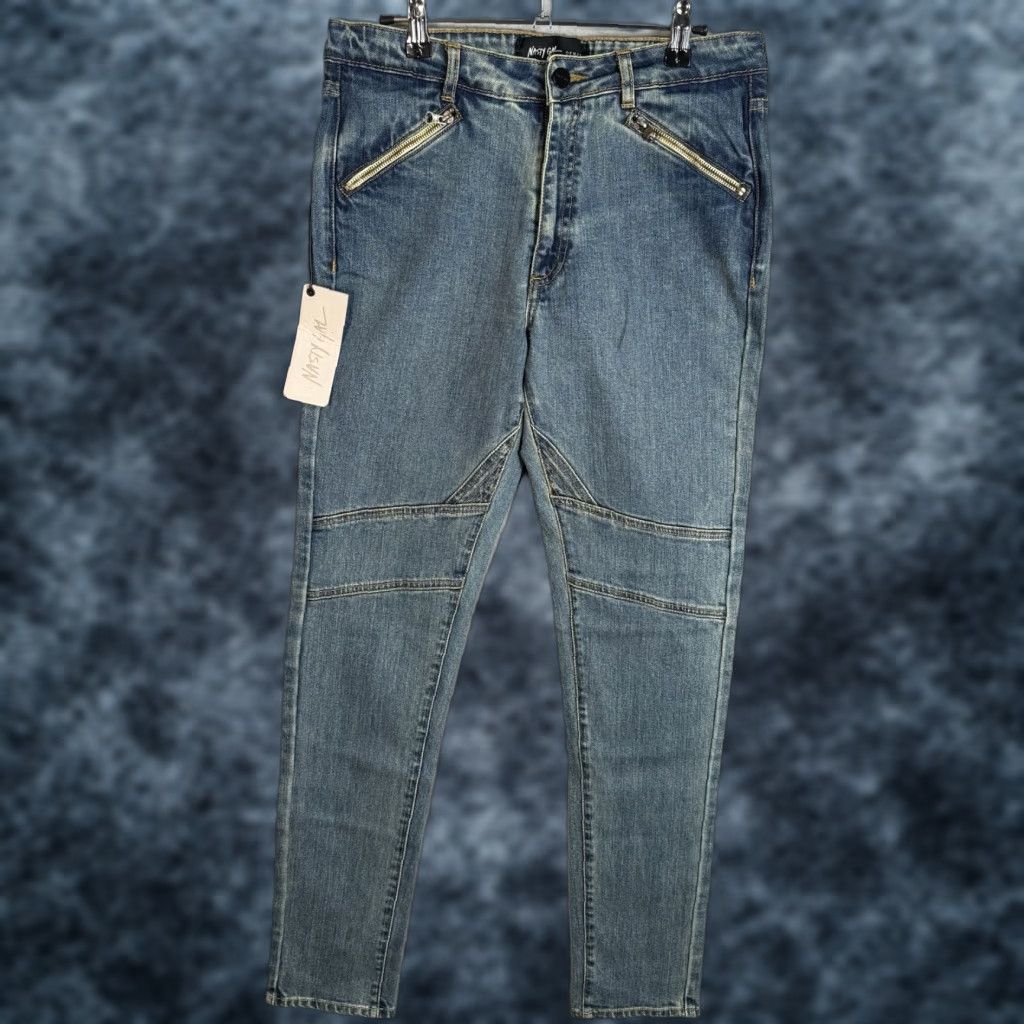 Denime Navy Nasty Gal Denim The Wayside Moto Jeans Slim Fit Size 27 Women’s 27x31 Blue Casual City Modern 90s Womens Size 27" / US 4 / IT 40 - 1 Thumbnail