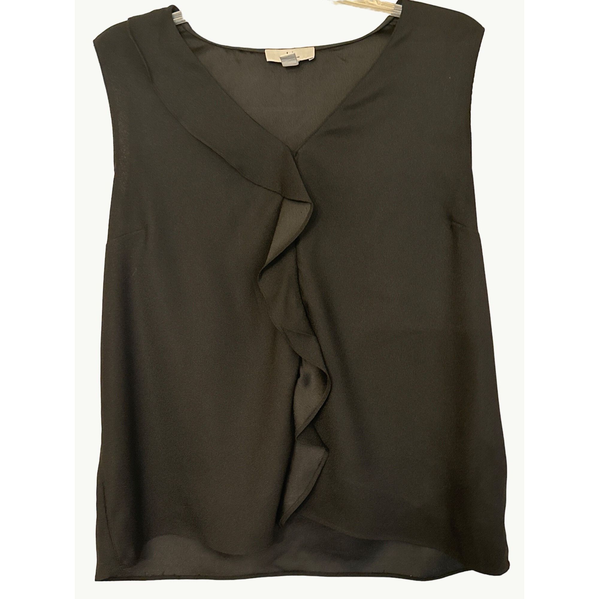 Halston Halston Womens Black Sleeveless V Neck Blouse With Ruffle Tr Size L / US 10 / IT 46 - 1 Thumbnail