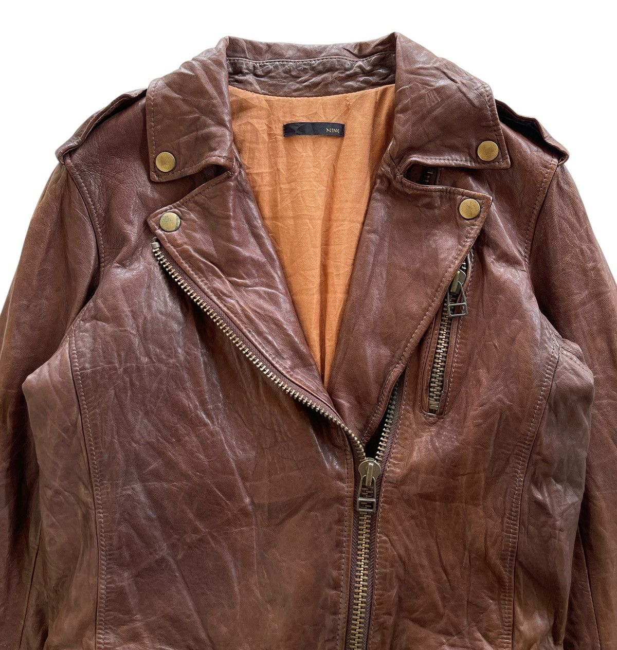 Japanese Brand NINE Sheepskin Wrinkle Rider Leather Jacket Size XS / US 0-2 / IT 36-38 - 5 Thumbnail