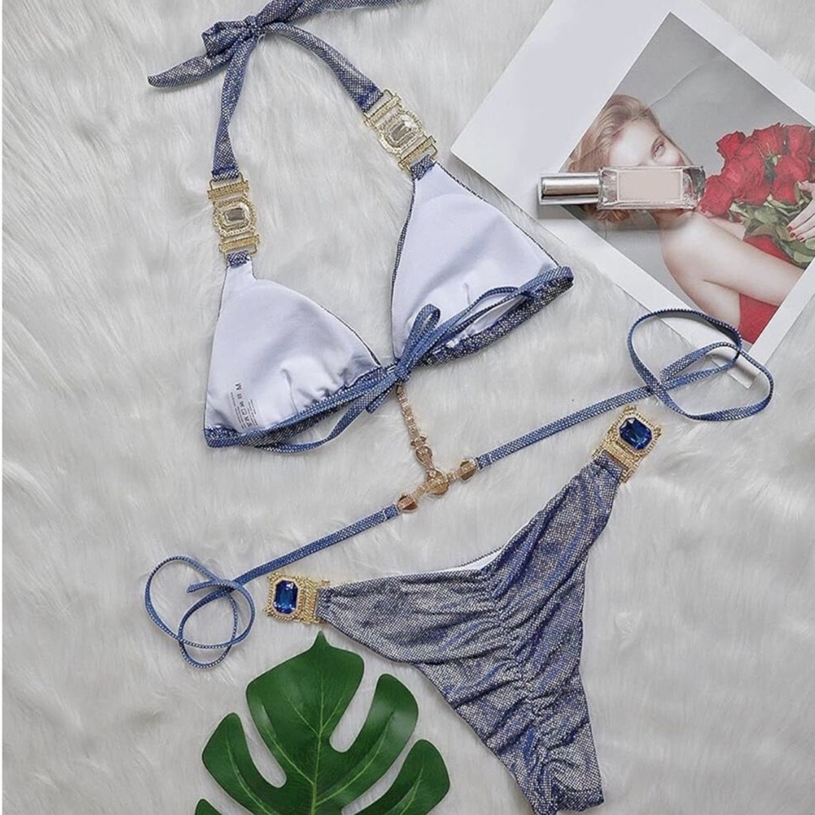 Other New Y2K Blue Swimsuit Bikini Swimwear 2 piece Set size S Size ONE SIZE - 5 Thumbnail