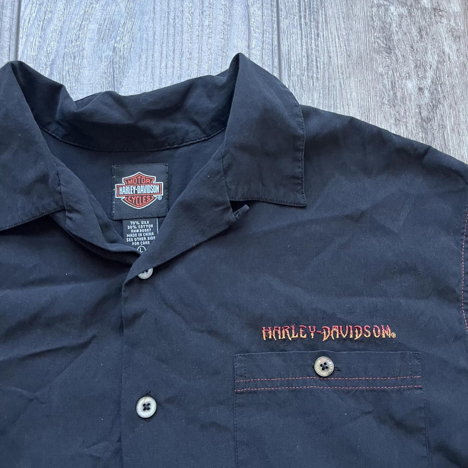 Harley Davidson × Vintage Vintage Embroidered Silk Harley Davidson Flame Eagle Shirt Size US L / EU 52-54 / 3 - 5 Thumbnail