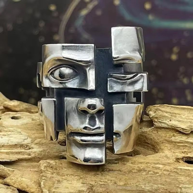 Jewelry Human Face Pattern Adjustable Ring Size ONE SIZE - 3 Thumbnail
