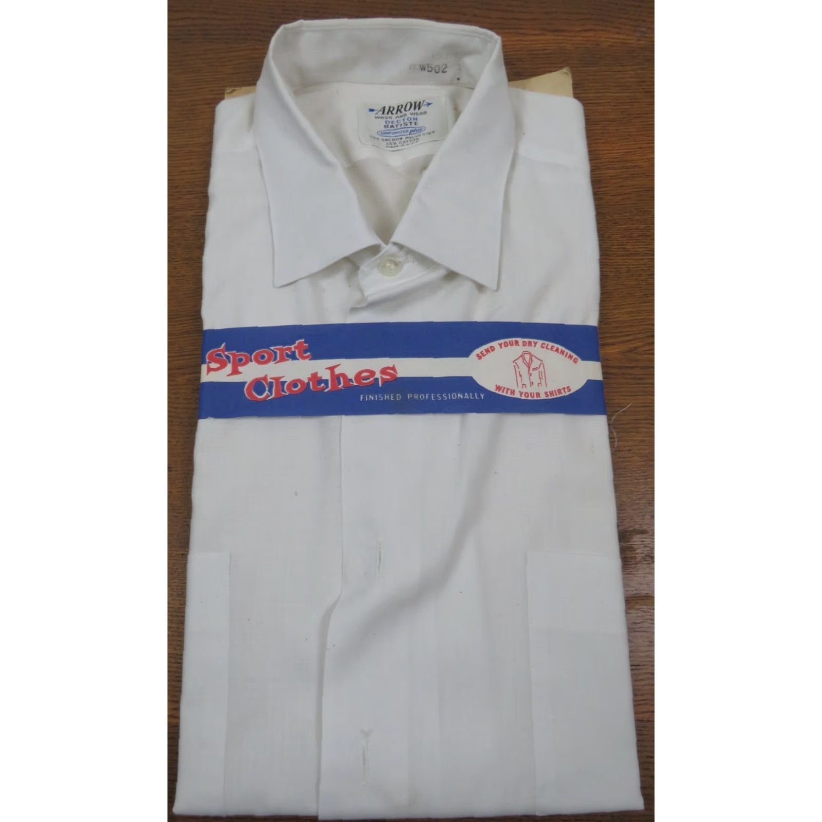 Arrow VINTAGE Arrow Sport Shirt Regular White 16 Men Button-Up Short Sleeve Cotton Polyester Blend NWT USA Size US L / EU 52-54 / 3 - 2 Thumbnail