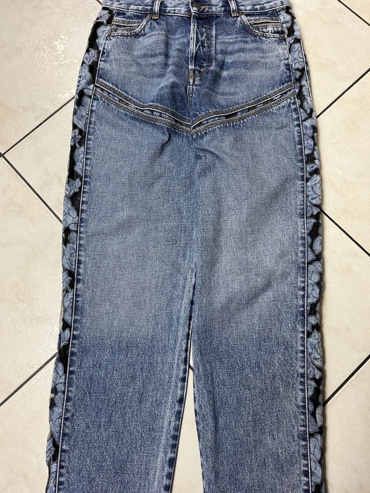 Designer × Diesel Diesel D-Pilut mesh stripe jeans pants washed distressed Size 28" / US 6 / IT 42 - 4 Thumbnail