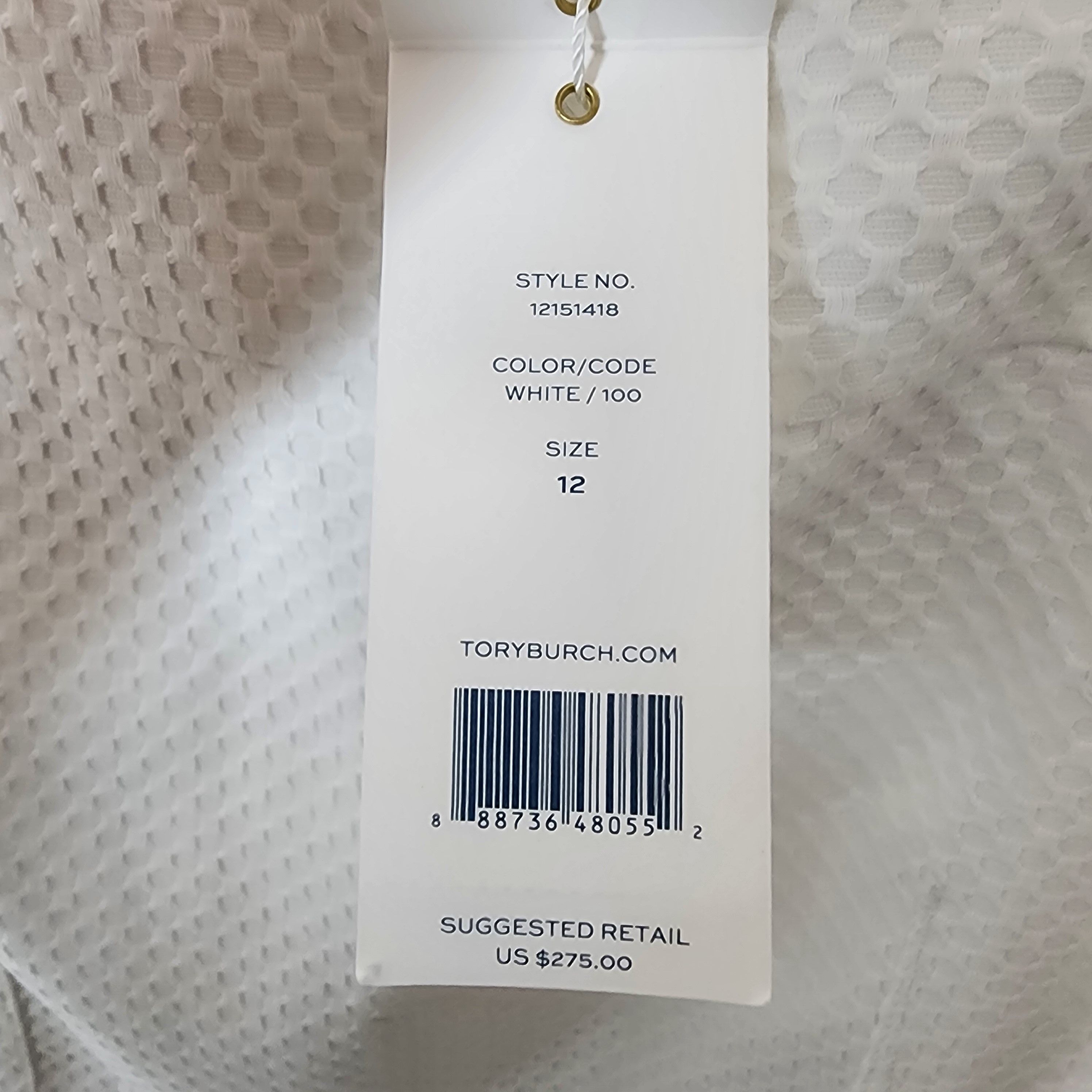 Tory Burch White Textured NWT Cotton Blend Sheath Dress Size XL / US 12-14 / IT 48-50 - 4 Thumbnail