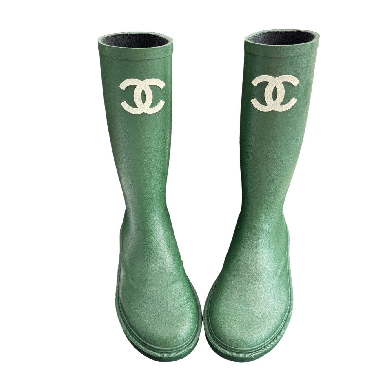 Chanel Chanel Logo Green Rain Boots Size 37 Size US 6 / IT 36 - 1 Thumbnail