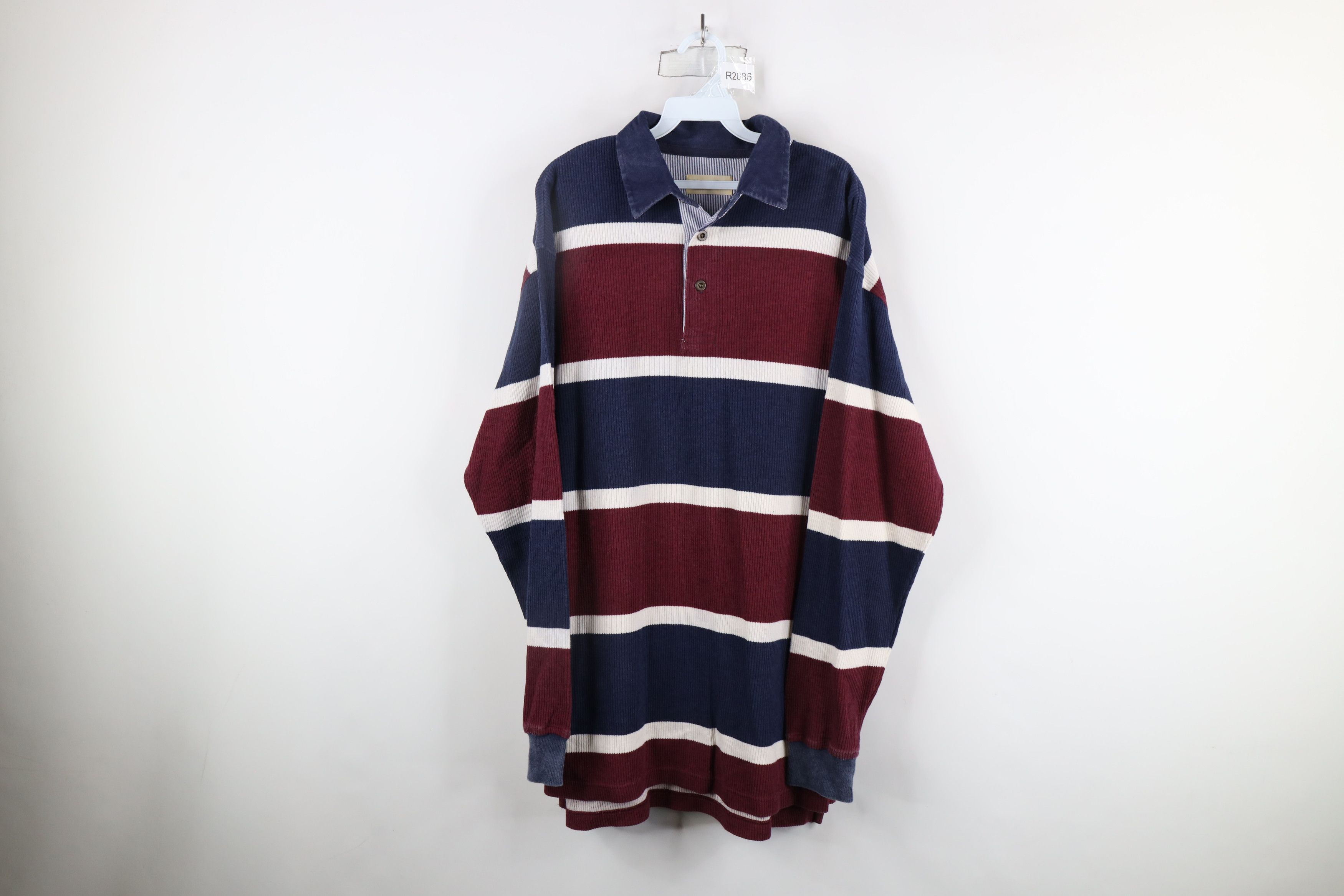 Vintage Vintage 90s Streetwear Striped Ribbed Knit Long Sleeve Polo Size US L / EU 52-54 / 3 - 1 Thumbnail