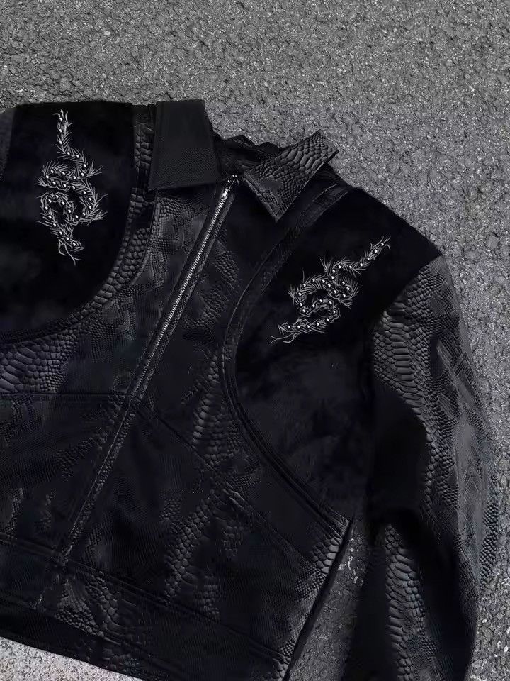 Japanese Brand Texture PU Leather Gothic Jacket – Embossed Snake Motif Size US L / EU 52-54 / 3 - 4 Thumbnail