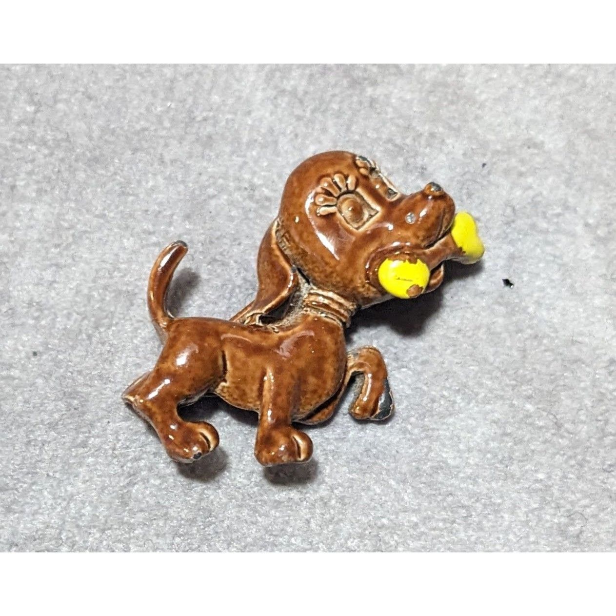 Other Vintage Brown And Yellow Enamel Dog With Bone Brooch Size ONE SIZE - 4 Thumbnail