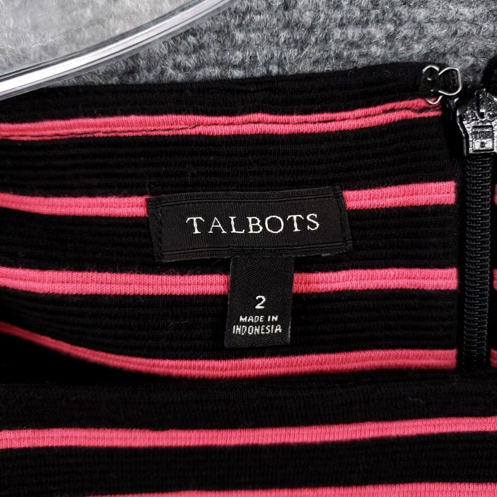 Talbots Talbots Dress Women 2 Black Pink A-Line Striped Square Neck Short Sleeve Pleated Vintage: No Size 26" / US 2 / IT 38 - 3 Thumbnail