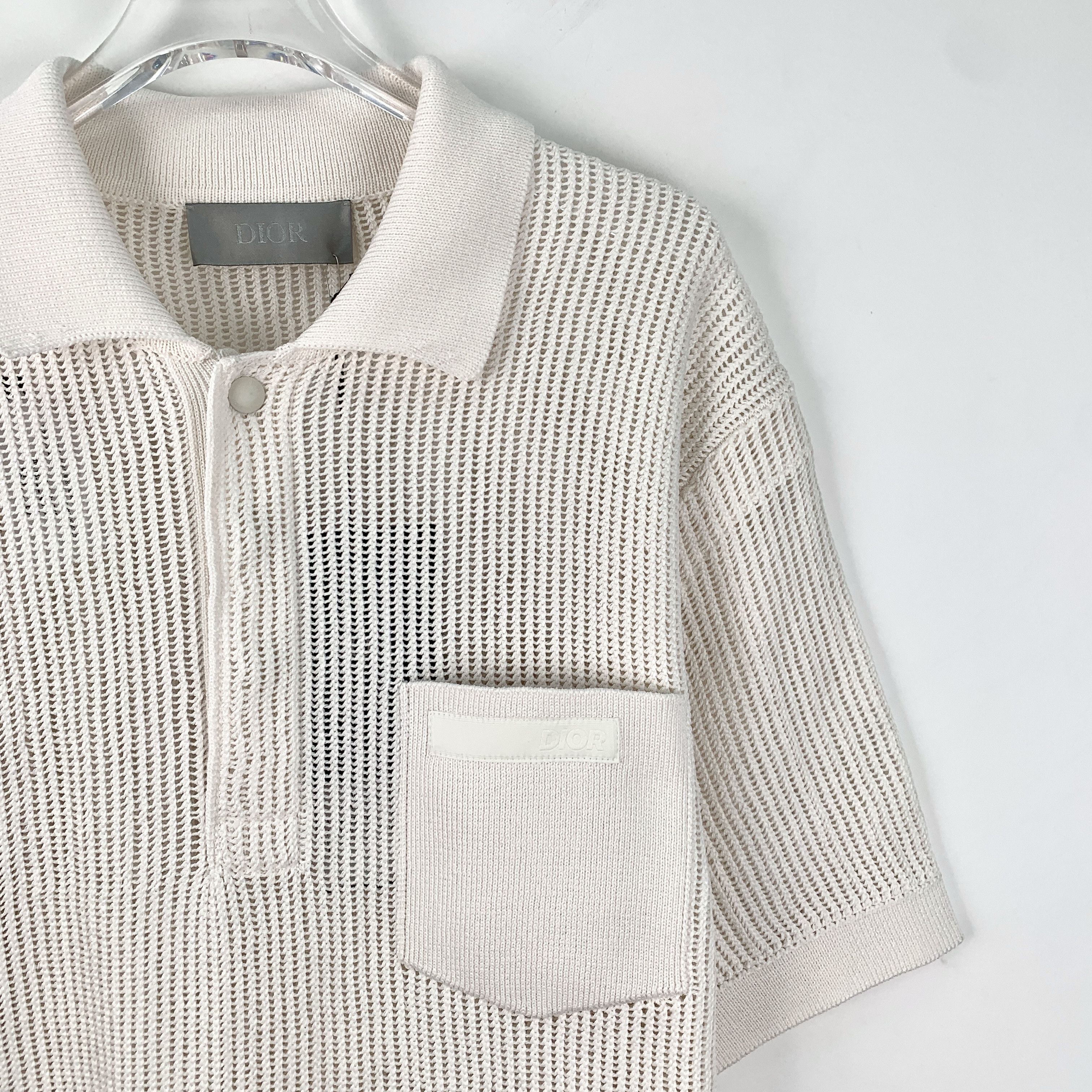 Dior Dior Gray-White Knit Polo Shirt with Collar (Size M) Size US M / EU 48-50 / 2 - 7 Thumbnail