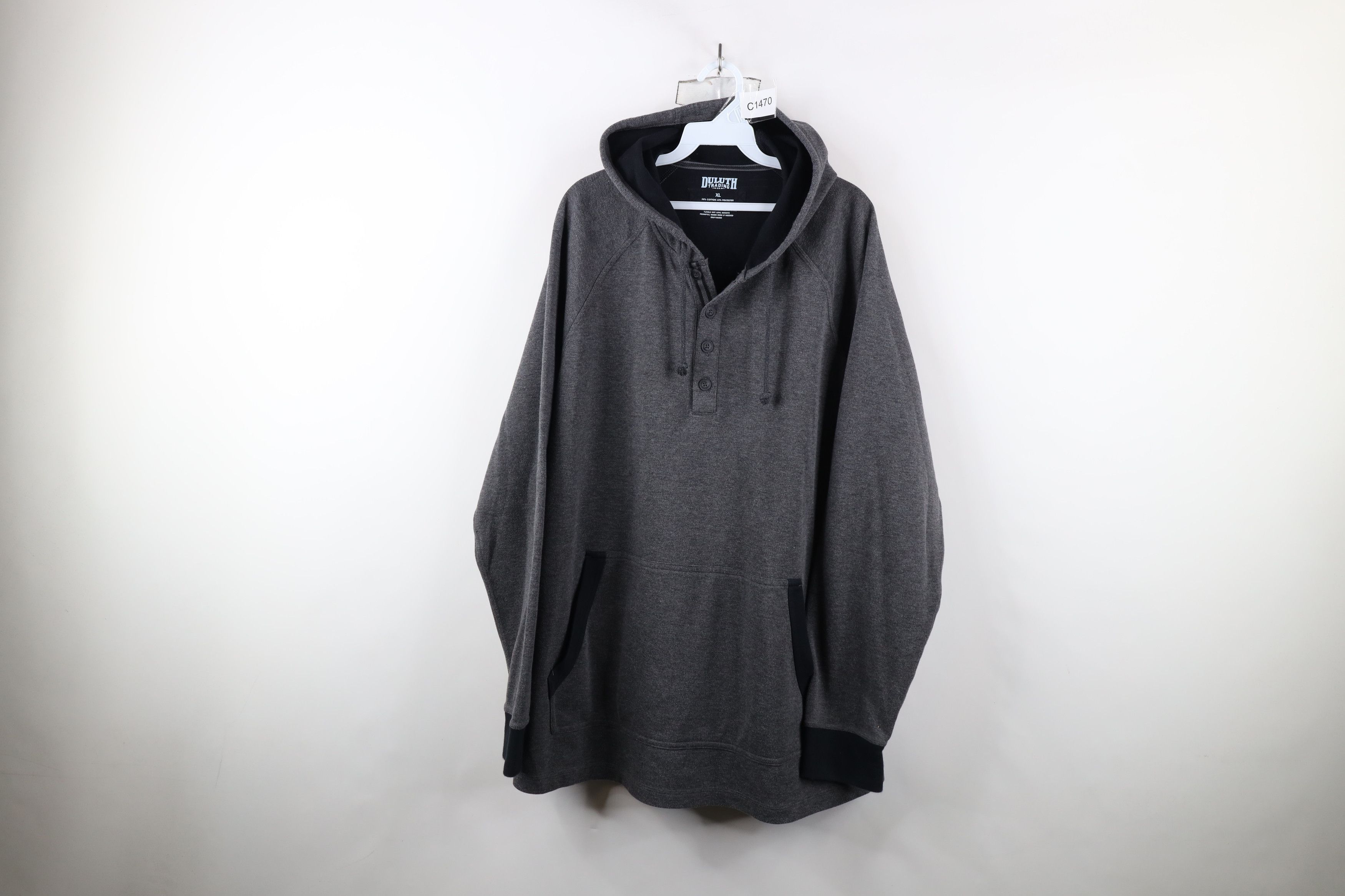 Duluth Trading Company × Vintage Duluth Trading Co Knit Henley Hoodie Sweatshirt Gray Size US XL / EU 56 / 4 - 1 Thumbnail