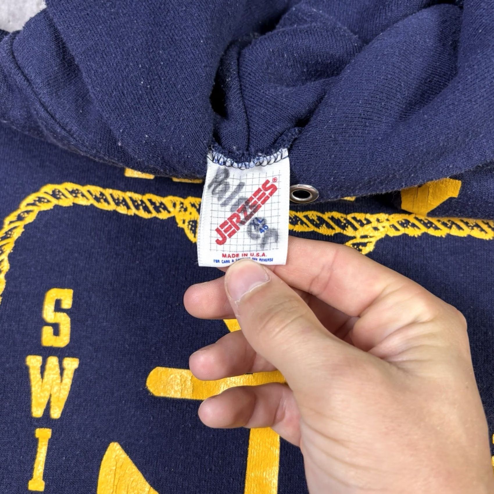 Jerzees VINTAGE Navy Swim Club Hoodie Military USA Navy Blue Adult XL 80s Size US XL / EU 56 / 4 - 3 Thumbnail
