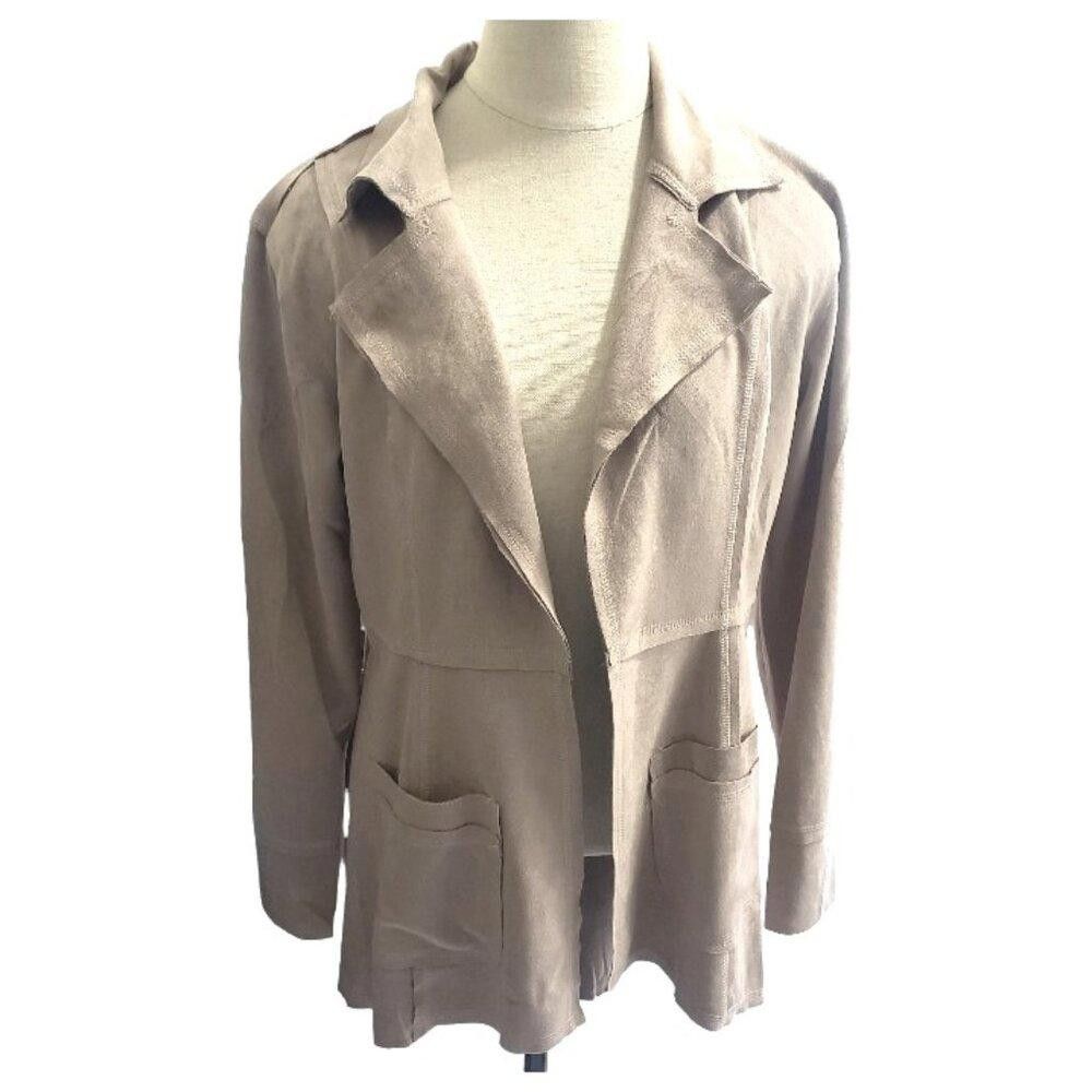 Designer CT1301 Ethyl Faux Suede Tan Open Jacket with Pockets S Size S / US 4 / IT 40 - 1 Thumbnail