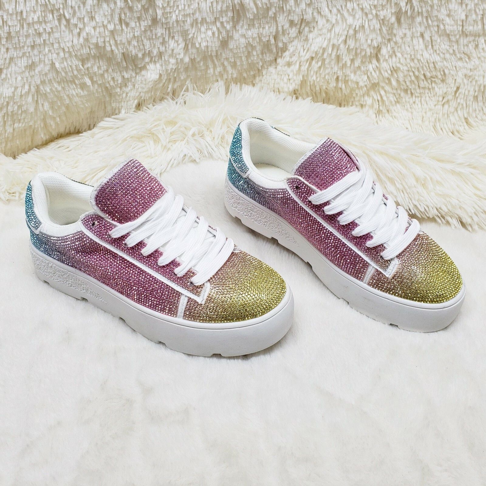 Other CR Diamond Queen Pastel Ombre Rhinestone Lace Up Platform Bl Size US 5 / IT 35 - 2 Thumbnail