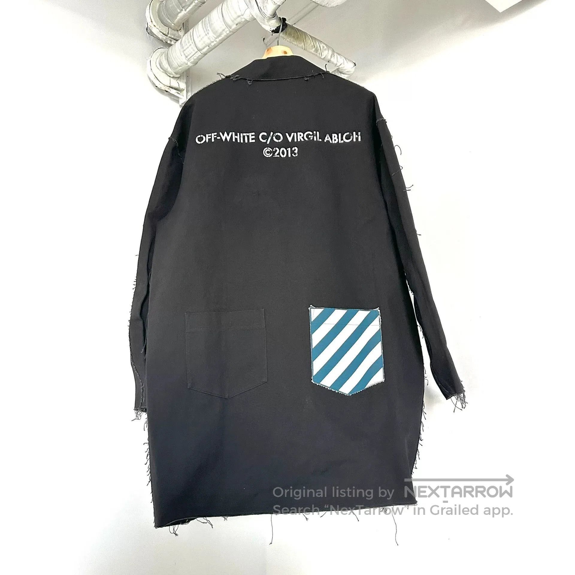 Off-White OFF White Black Distressed Fringe Back Stripe Pocket Coat. Size US M / EU 48-50 / 2 - 1 Thumbnail