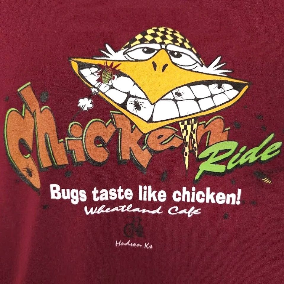 Gildan Hudson Chicken Ride T Shirt Mens 2XL Red Bike Ride Kansas Wheatland Cafe Gildan Cotton Crew Neck Short Sleeve Vintage: No Size US XXL / EU 58 / 5 - 3 Thumbnail