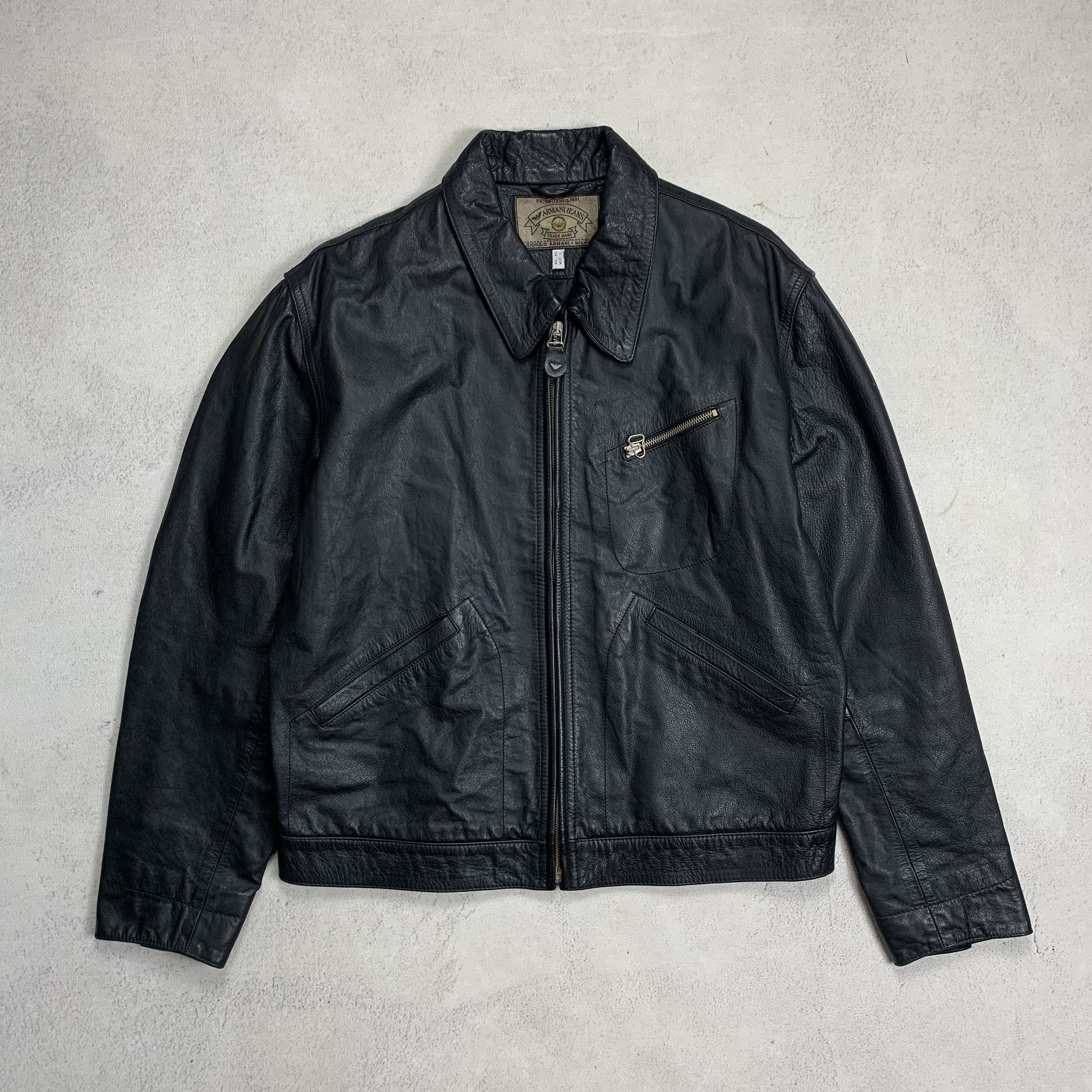 Armani × Vintage Armani Jeans Archive Vintage Leather Jacket | Grailed